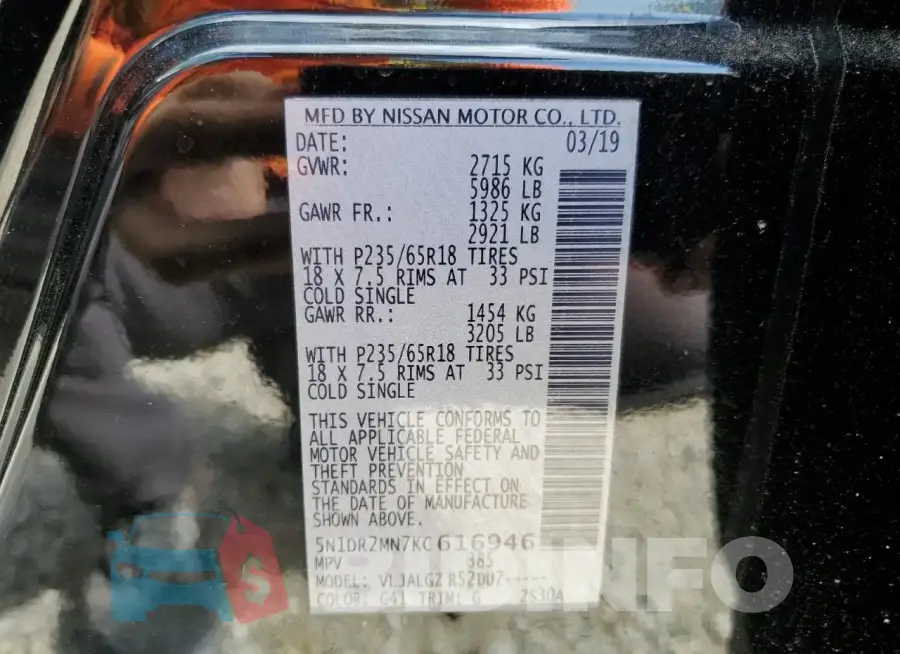 5N1DR2MN7KC616946 Photo# 13