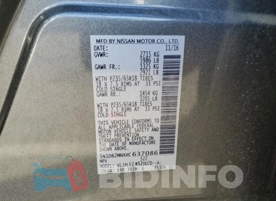 5N1DR2MNXHC637086 Photo# 13