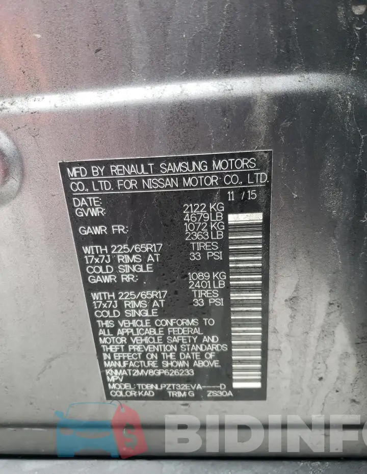 KNMAT2MV8GP626233 Photo# 14