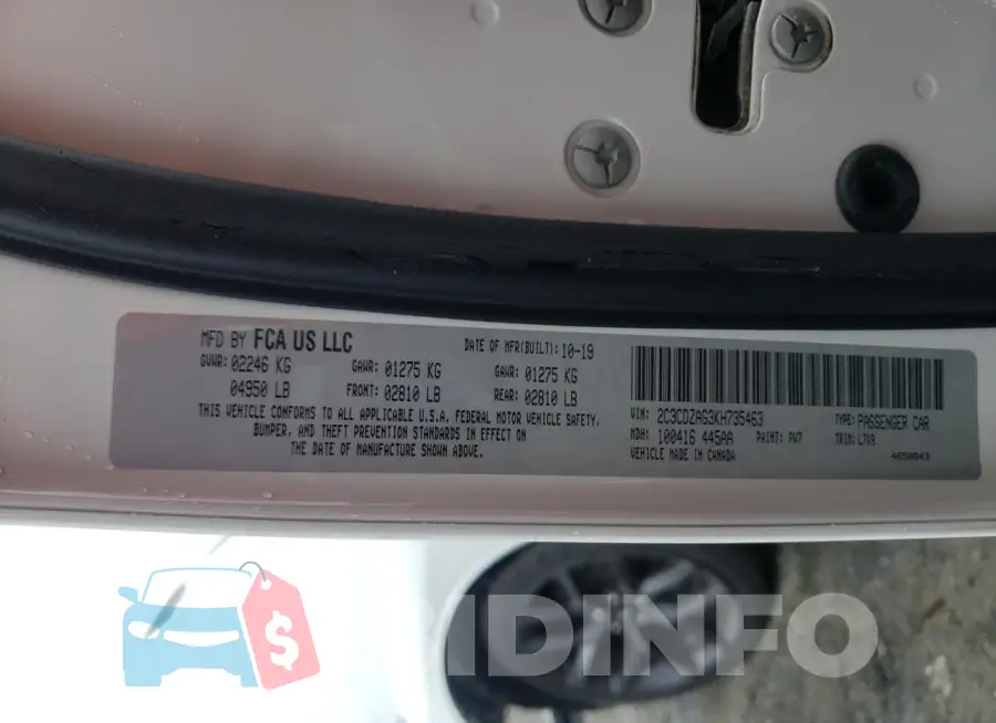 2C3CDZAG3KH735463 Photo# 13