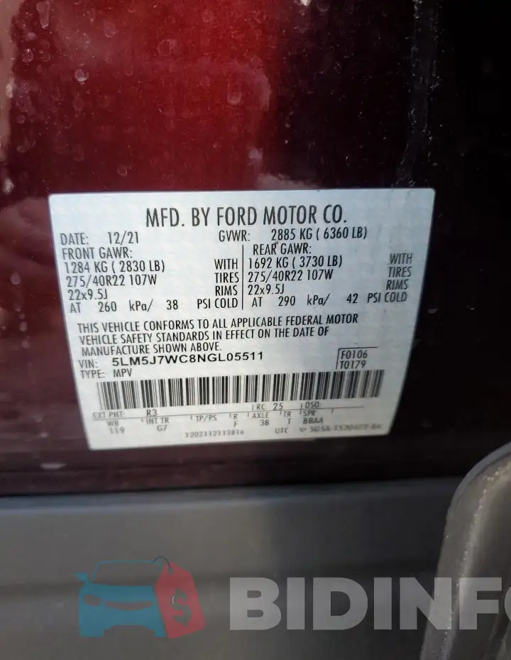 5LM5J7WC8NGL05511 Photo# 14