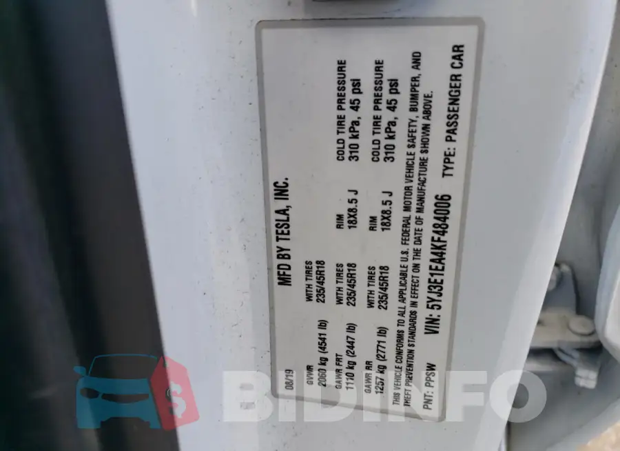 5YJ3E1EA4KF484006 Photo# 12