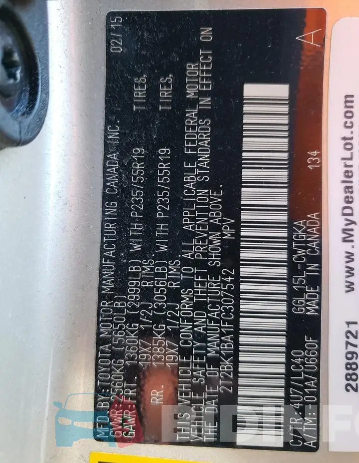 2T2BK1BA1FC307542 Photo# 13