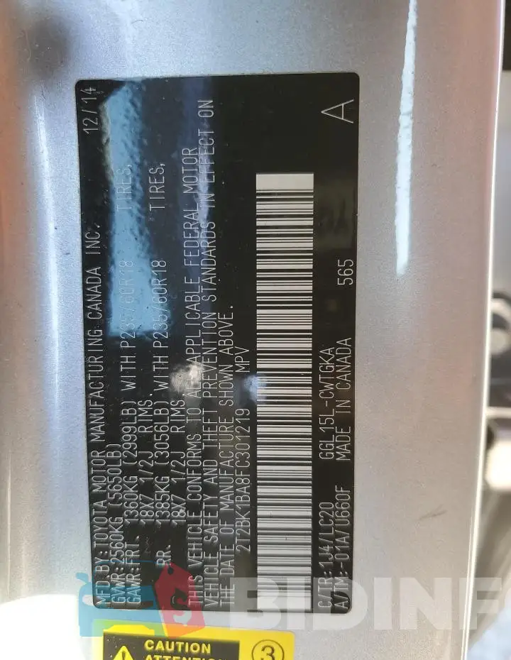 2T2BK1BA8FC301219 Photo# 12