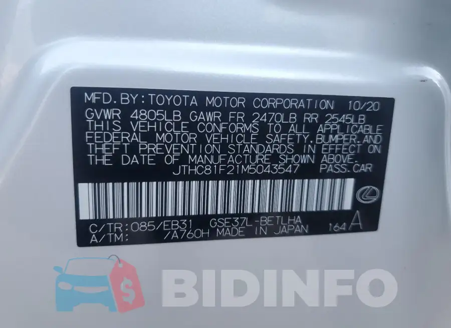 JTHC81F21M5043547 Photo# 12