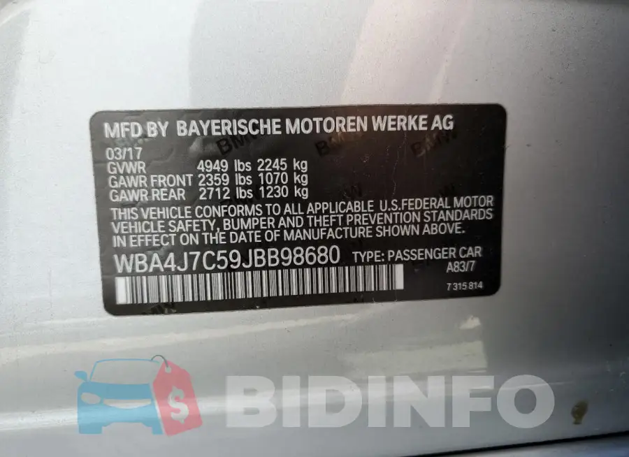 WBA4J7C59JBB98680 Photo# 12