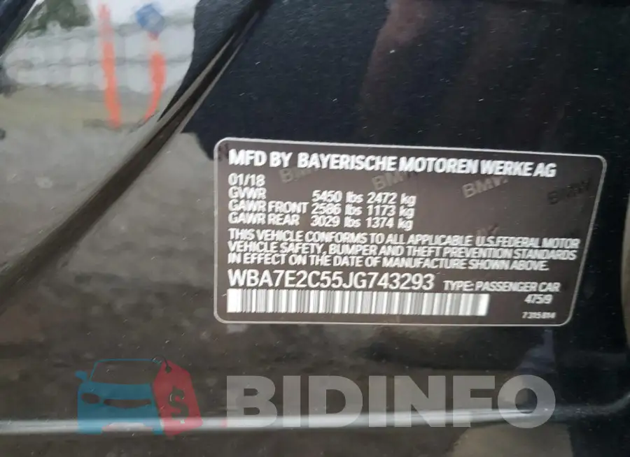 WBA7E2C55JG743293 Photo# 12