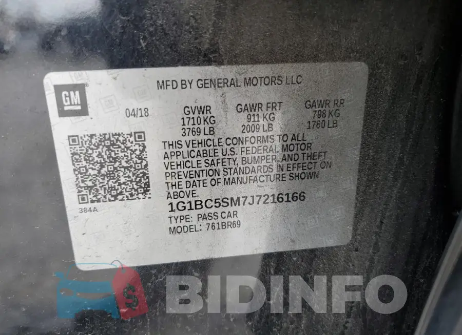 1G1BC5SM7J7216166 Photo# 13