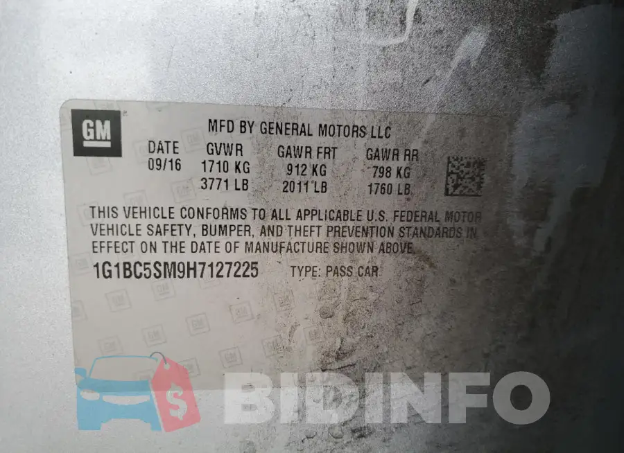 1G1BC5SM9H7127225 Photo# 12