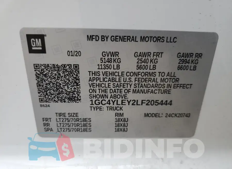 1GC4YLEY2LF205444 Photo# 12