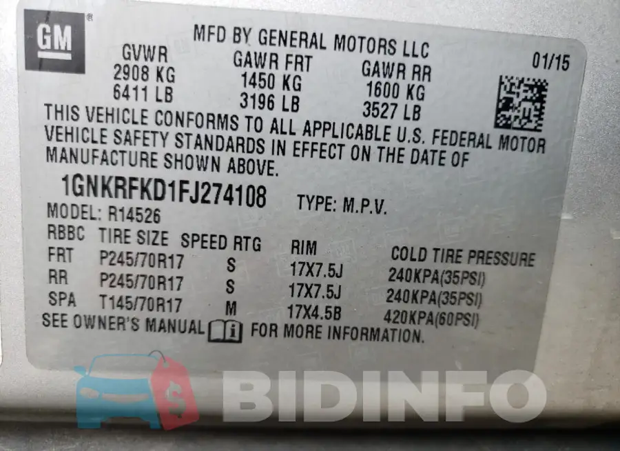 1GNKRFKD1FJ274108 Photo# 14
