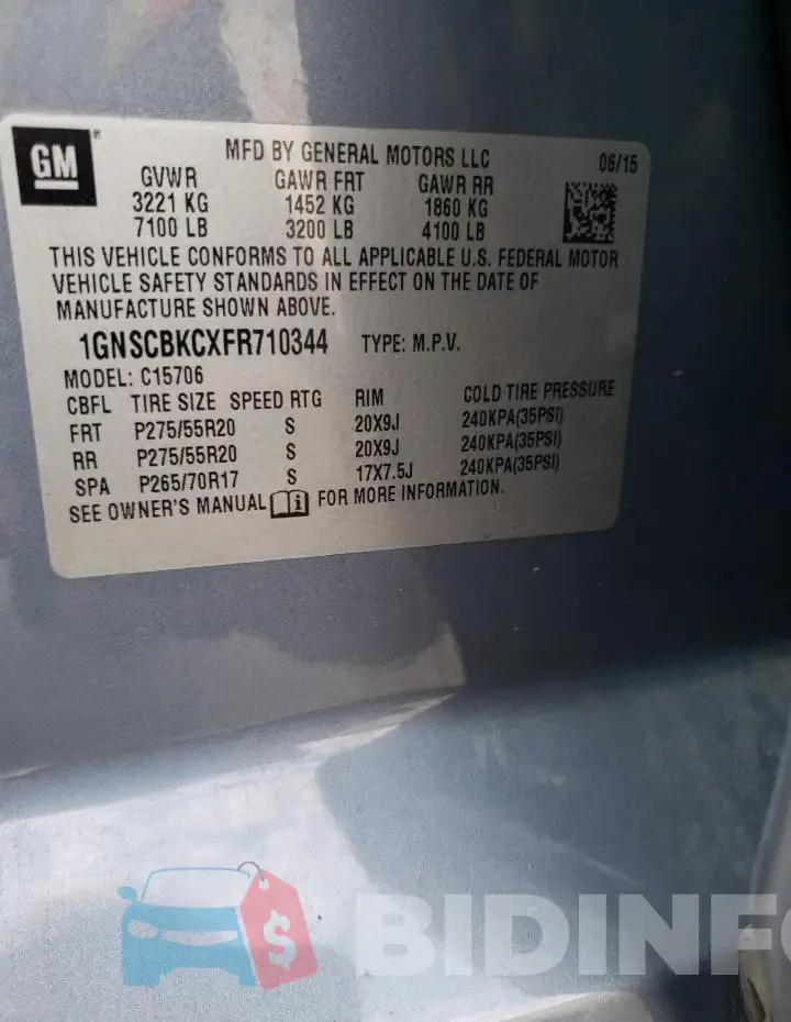 1GNSCBKCXFR710344 Photo# 13