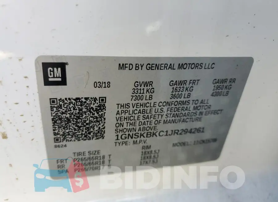1GNSKBKC1JR294261 Photo# 12