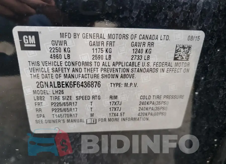 2GNALBEK6F6436876 Photo# 12