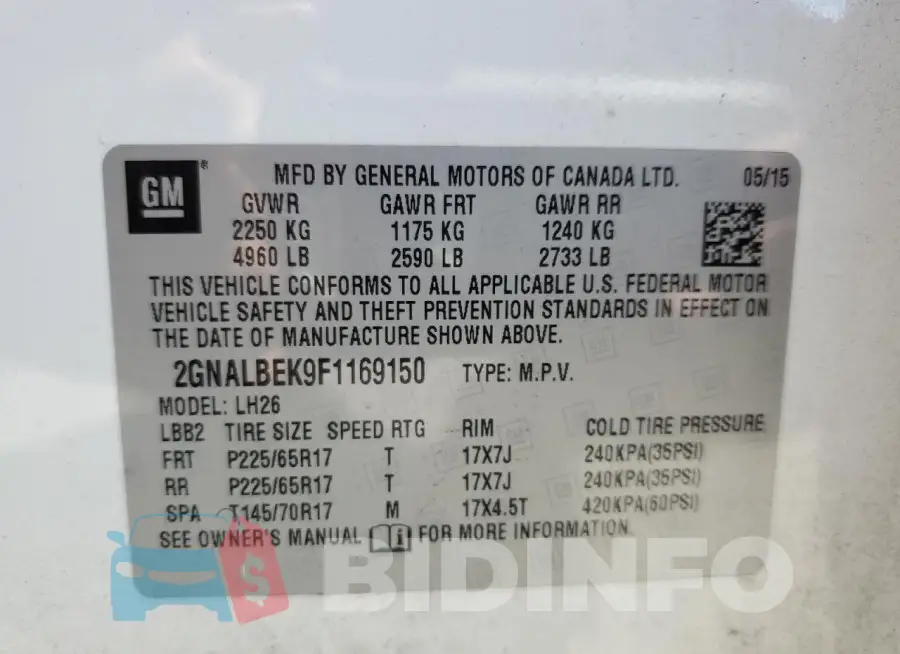 2GNALBEK9F1169150 Photo# 12