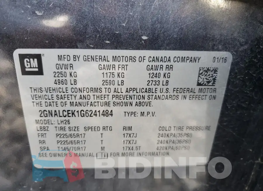 2GNALCEK1G6241484 Photo# 13