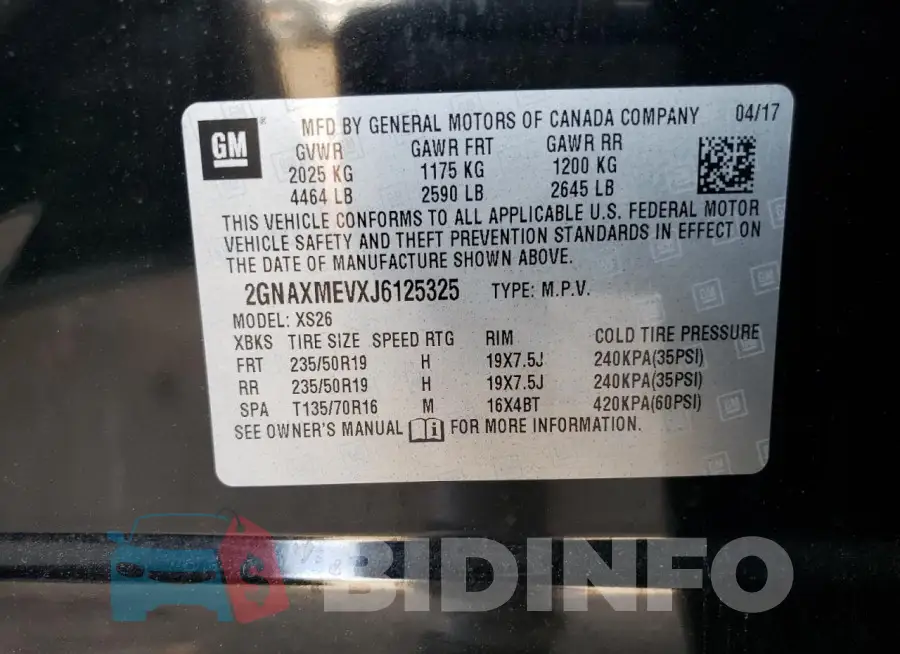2GNAXMEVXJ6125325 Photo# 13