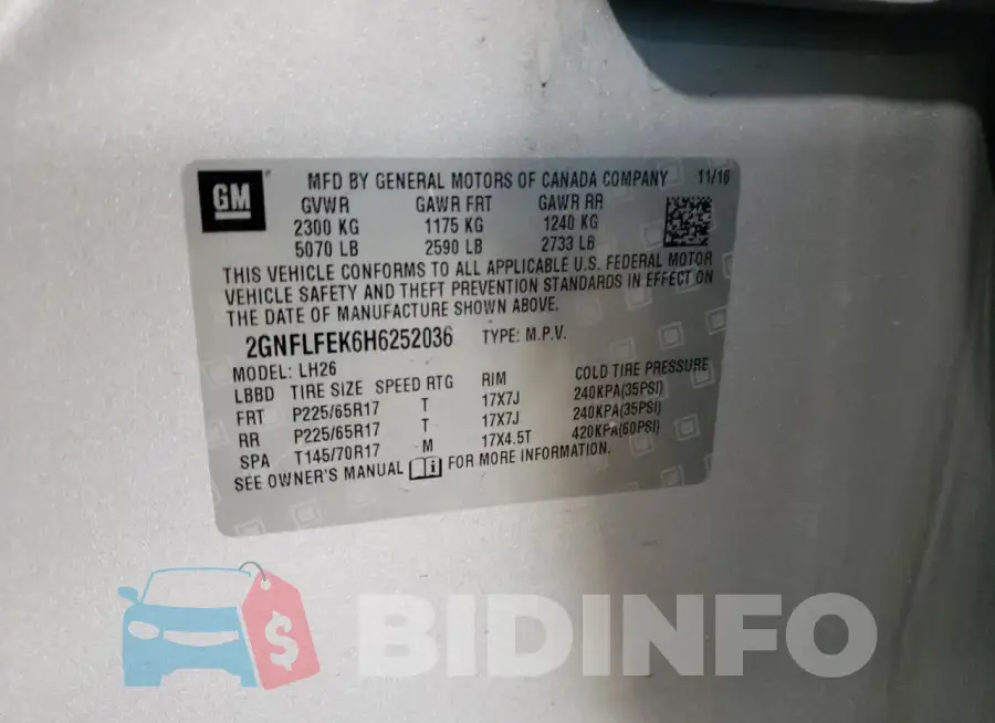2GNFLFEK6H6252036 Photo# 13