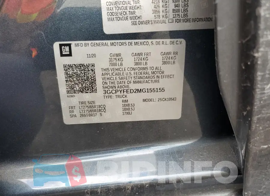 3GCPYFED2MG155155 Photo# 12