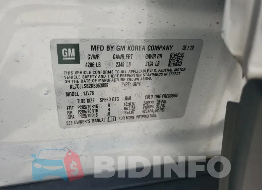 KL7CJLSB2KB963089 Photo# 13