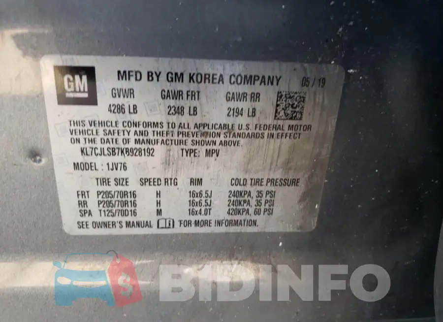 KL7CJLSB7KB928192 Photo# 13