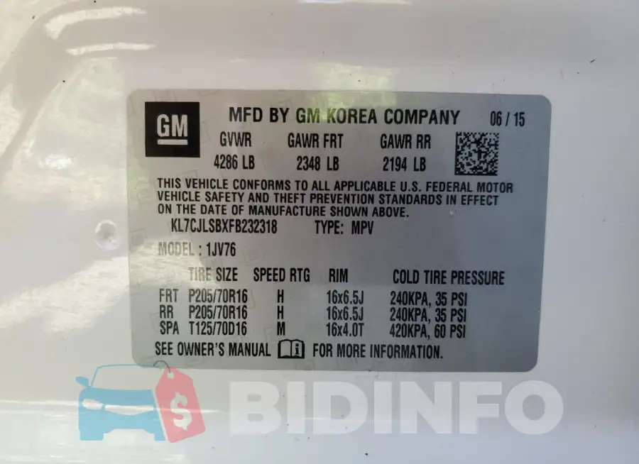 KL7CJLSBXFB232318 Photo# 13