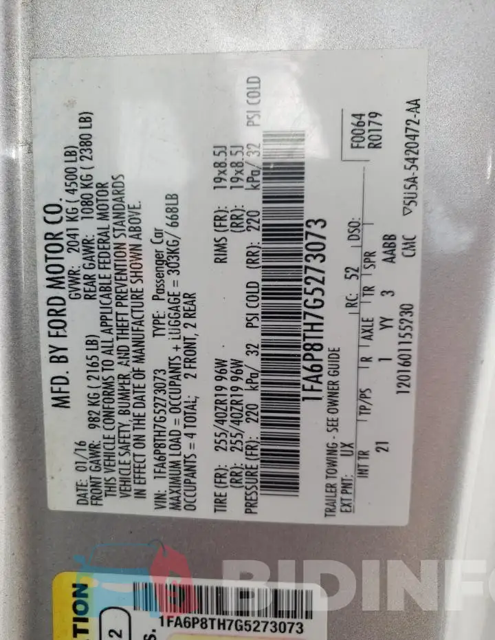 1FA6P8TH7G5273073 Photo# 13