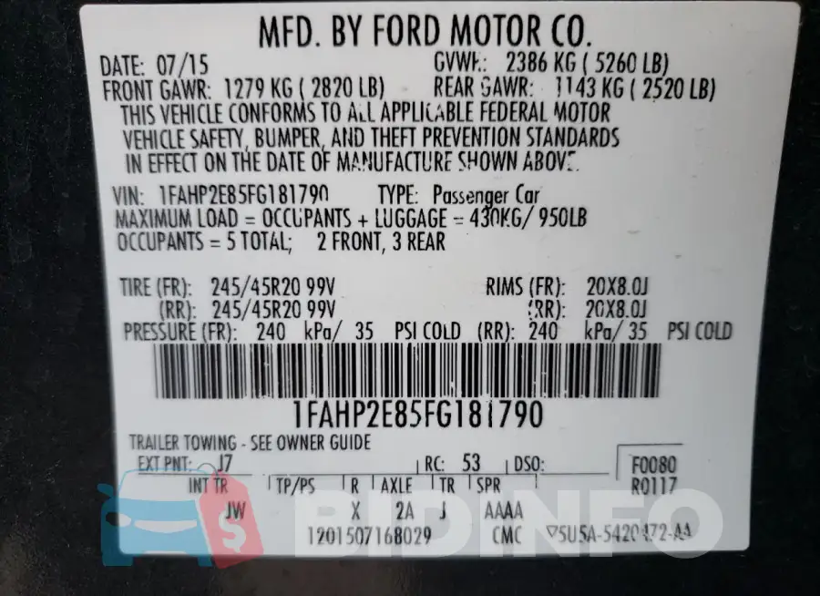 1FAHP2E85FG181790 Photo# 13