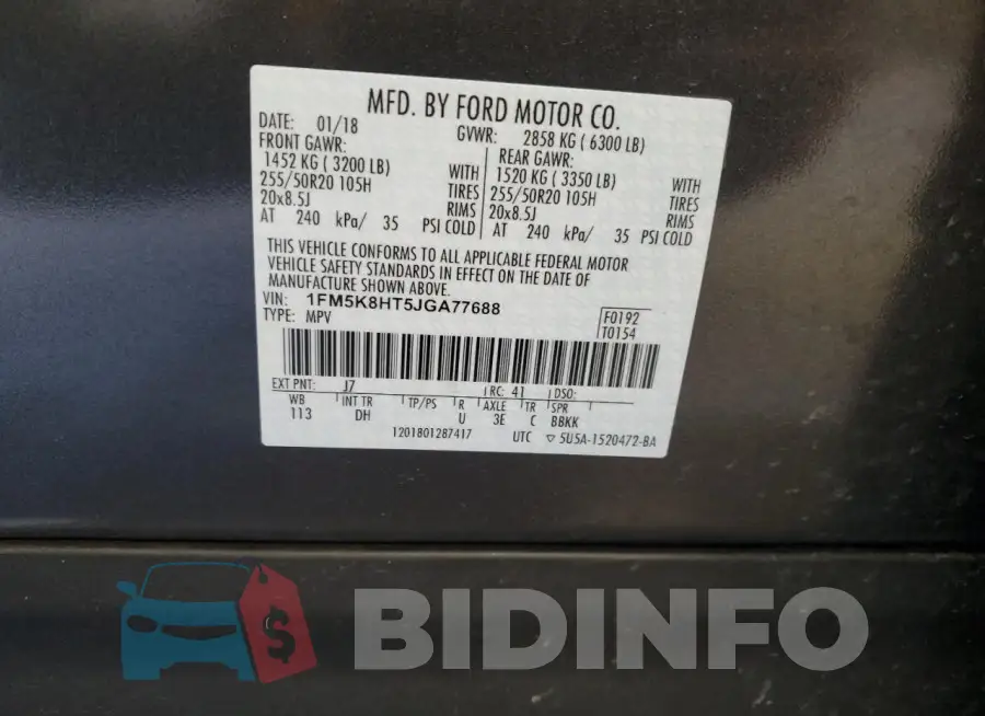 1FM5K8HT5JGA77688 Photo# 13