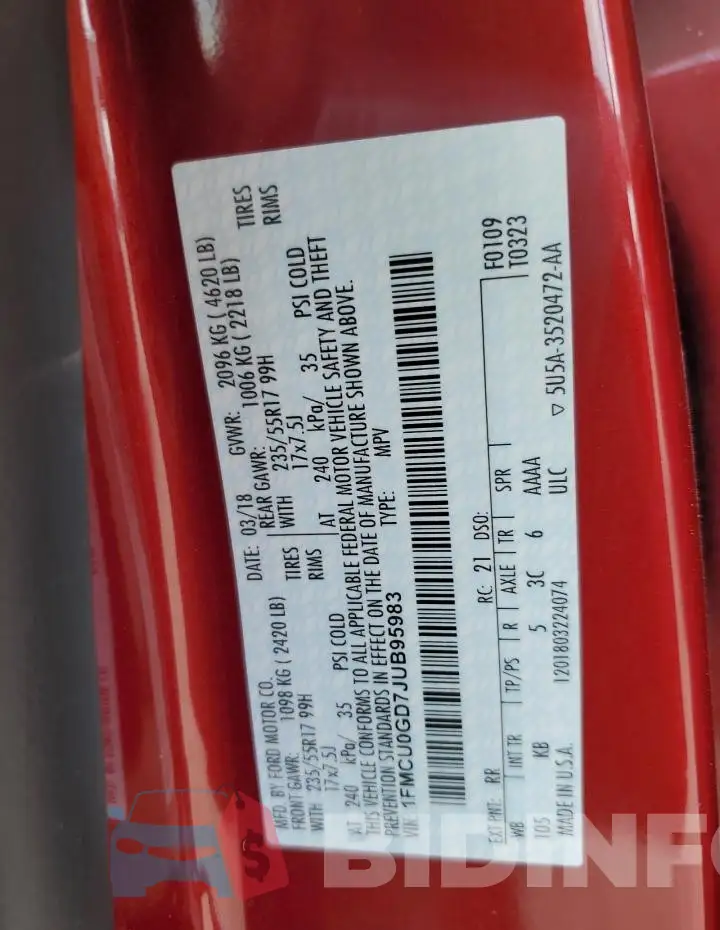 1FMCU0GD7JUB95983 Photo# 13
