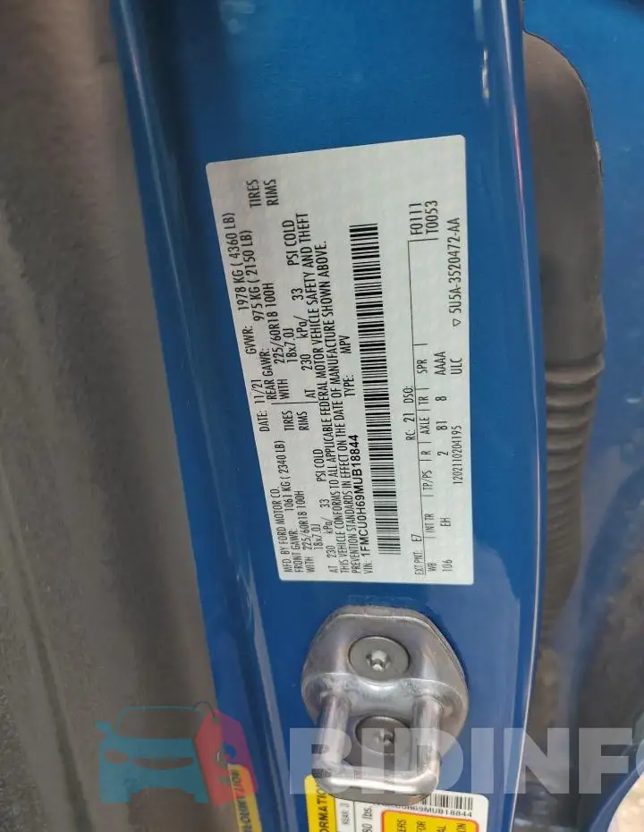 1FMCU0H69MUB18844 Photo# 14
