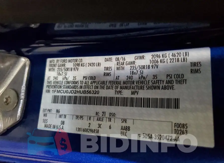 1FMCU0JD2HUB56320 Photo# 13