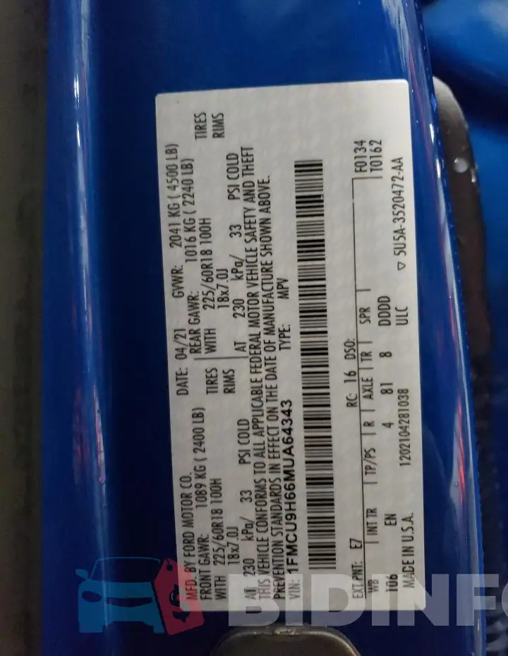 1FMCU9H66MUA64343 Photo# 13