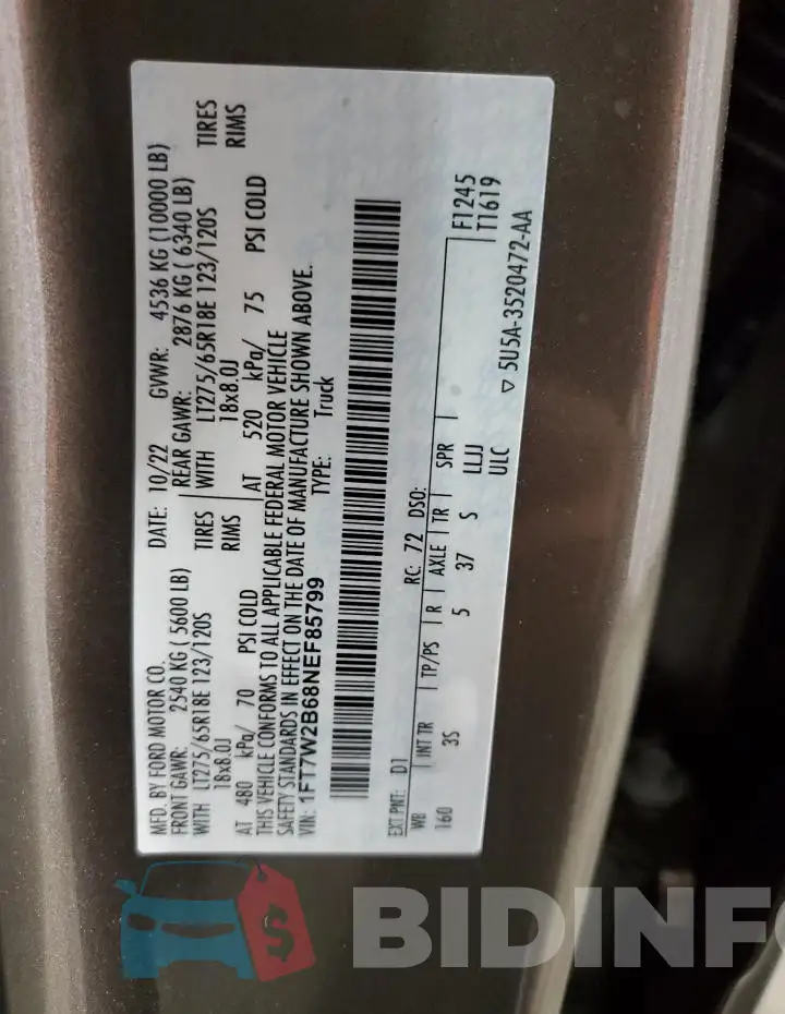 1FT7W2B68NEF85799 Photo# 12