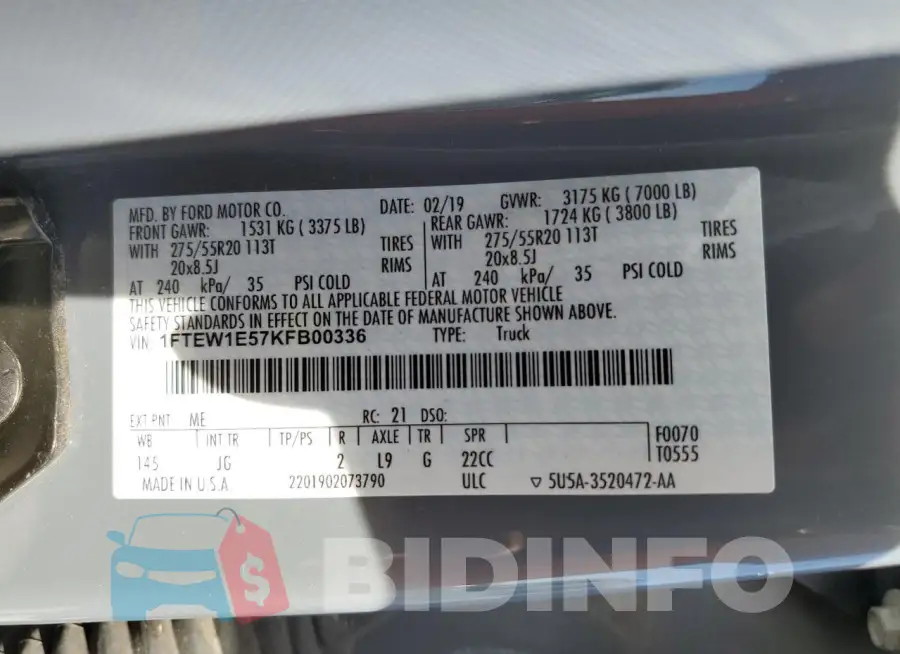 1FTEW1E57KFB00336 Photo# 12