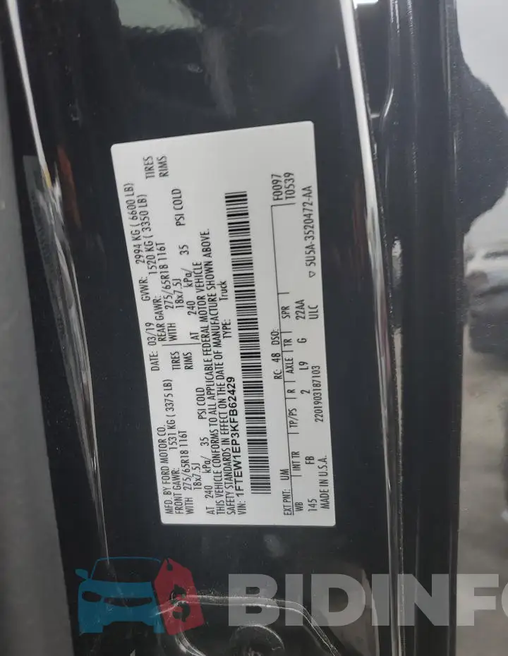 1FTEW1EP3KFB62429 Photo# 12