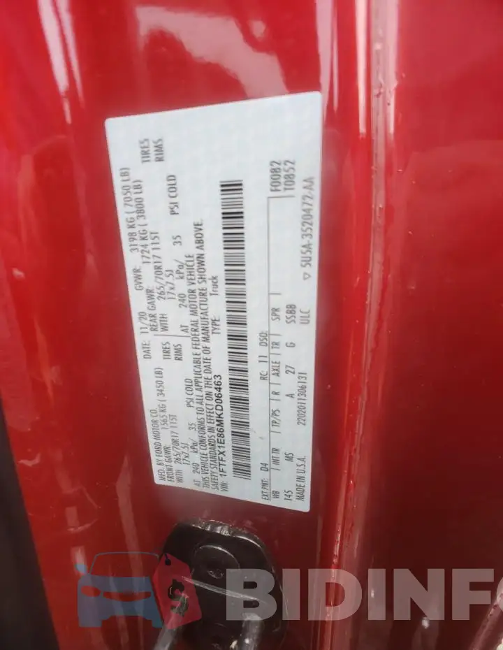 1FTFX1E86MKD06463 Photo# 12