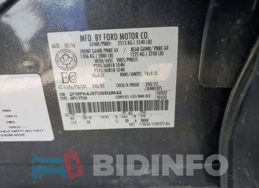 2FMPK4J97GBB28642 Photo# 13