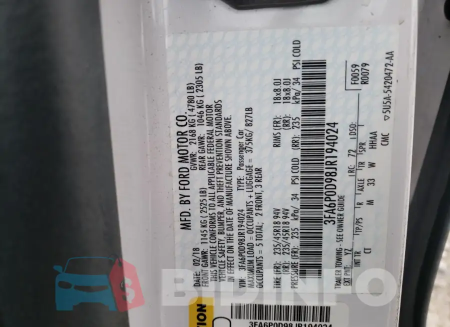 3FA6P0D98JR194024 Photo# 12
