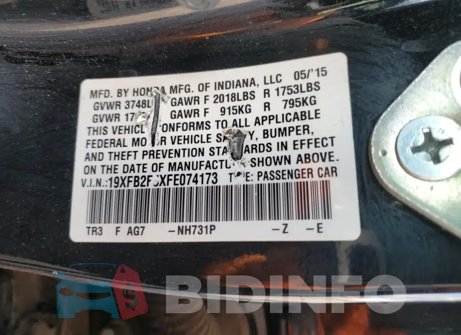 19XFB2F5XFE074173 Photo# 12