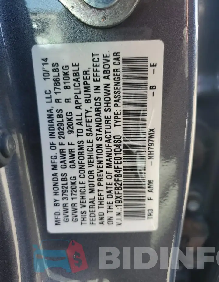 19XFB2F84FE010480 Photo# 12