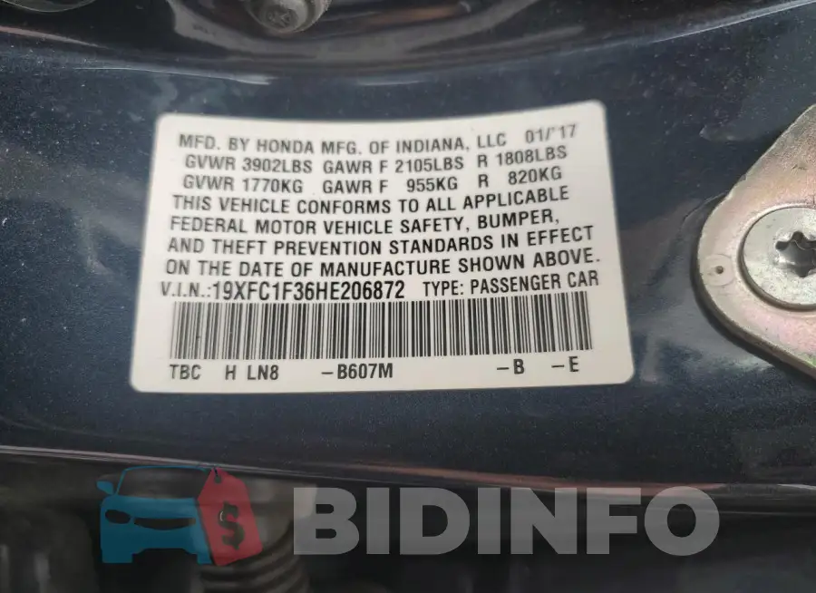 19XFC1F36HE206872 Photo# 12