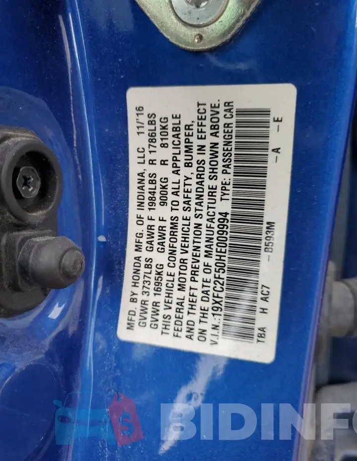 19XFC2F50HE009994 Photo# 12