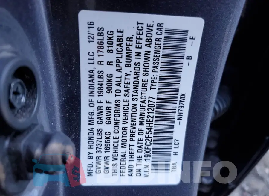 19XFC2F54HE212077 Photo# 12