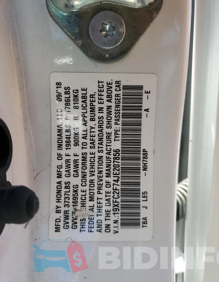 19XFC2F74JE207856 Photo# 12