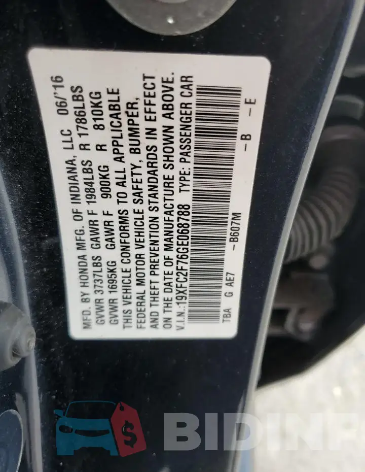 19XFC2F76GE068788 Photo# 12