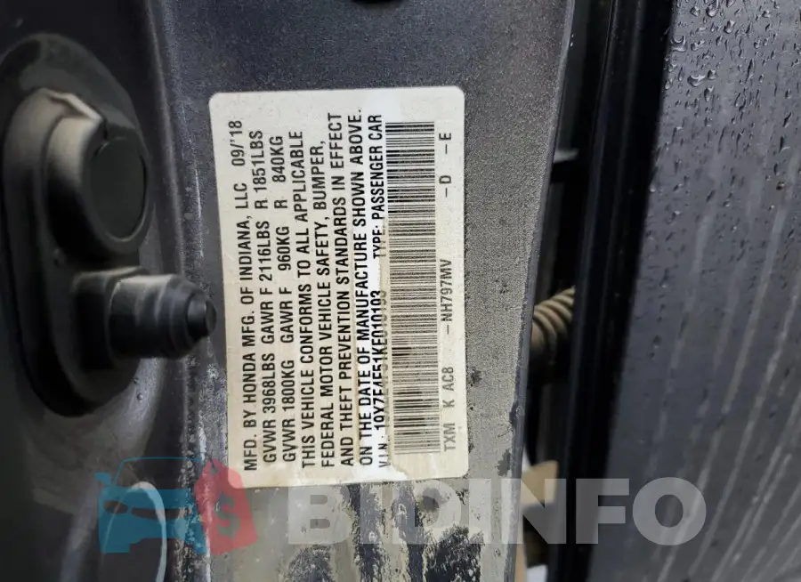 19XZE4F51KE010193 Photo# 12