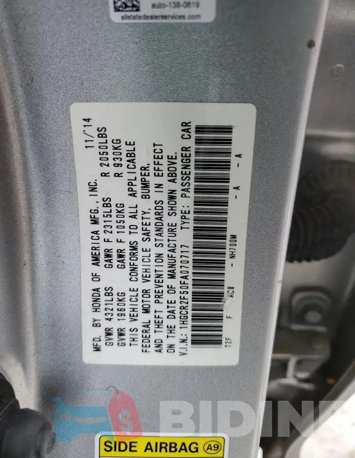 1HGCR2F50FA070717 Photo# 12