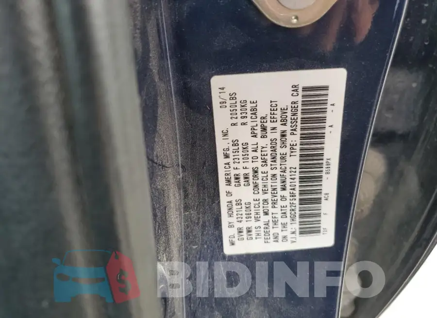 1HGCR2F58FA014122 Photo# 12