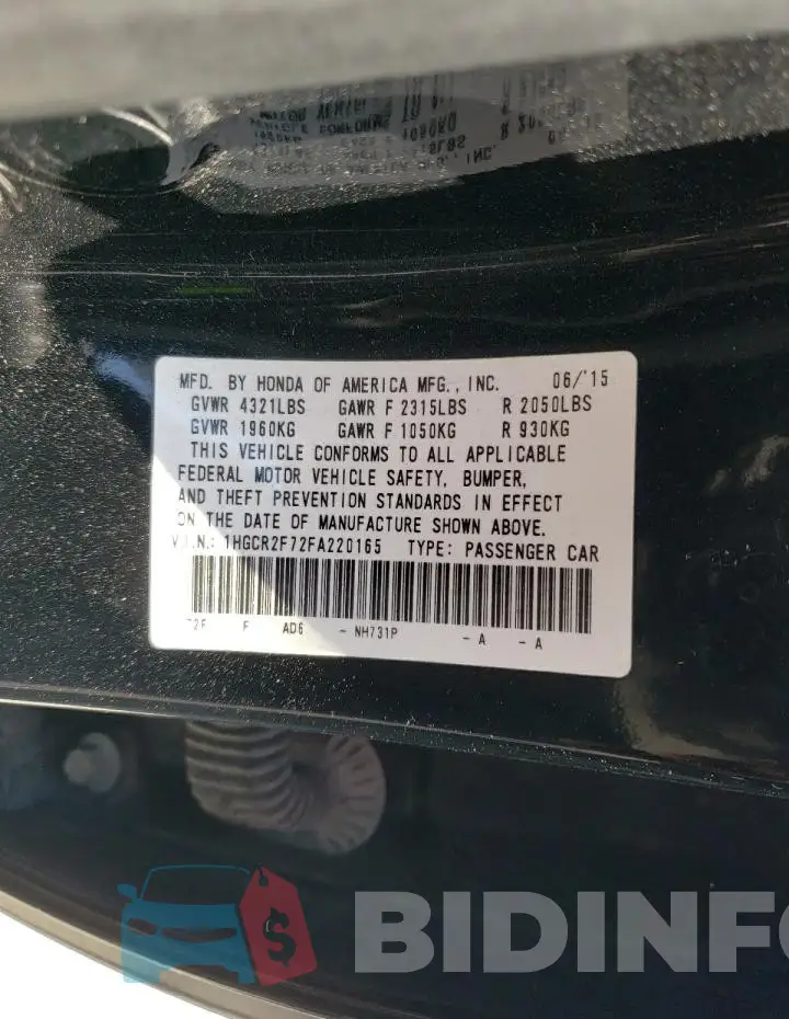 1HGCR2F72FA220165 Photo# 12